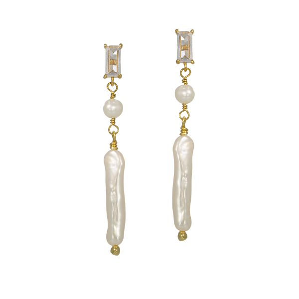 Avant-garde | earrings with pearls and rectangular crystals