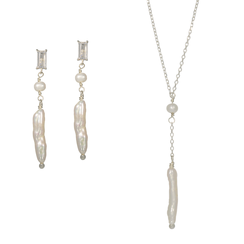 Avant-garde | Jewelry set with pearls and rectangular crystals