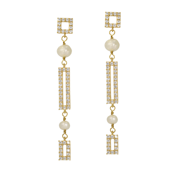 Picture-Perfect | Crystal Set Rectangle Earrings with Pearls