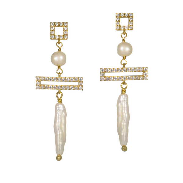 Picturesque | Earrings with Geometric Crystal Elements and Freshwater Pearls