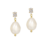 Joelle | pearl earrings with oval crystal stud for bride