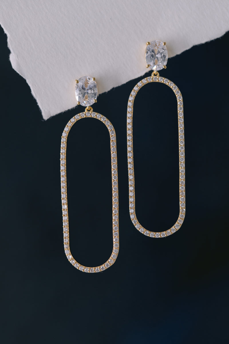 Adele | Modern delicate earrings with oval crystal stud