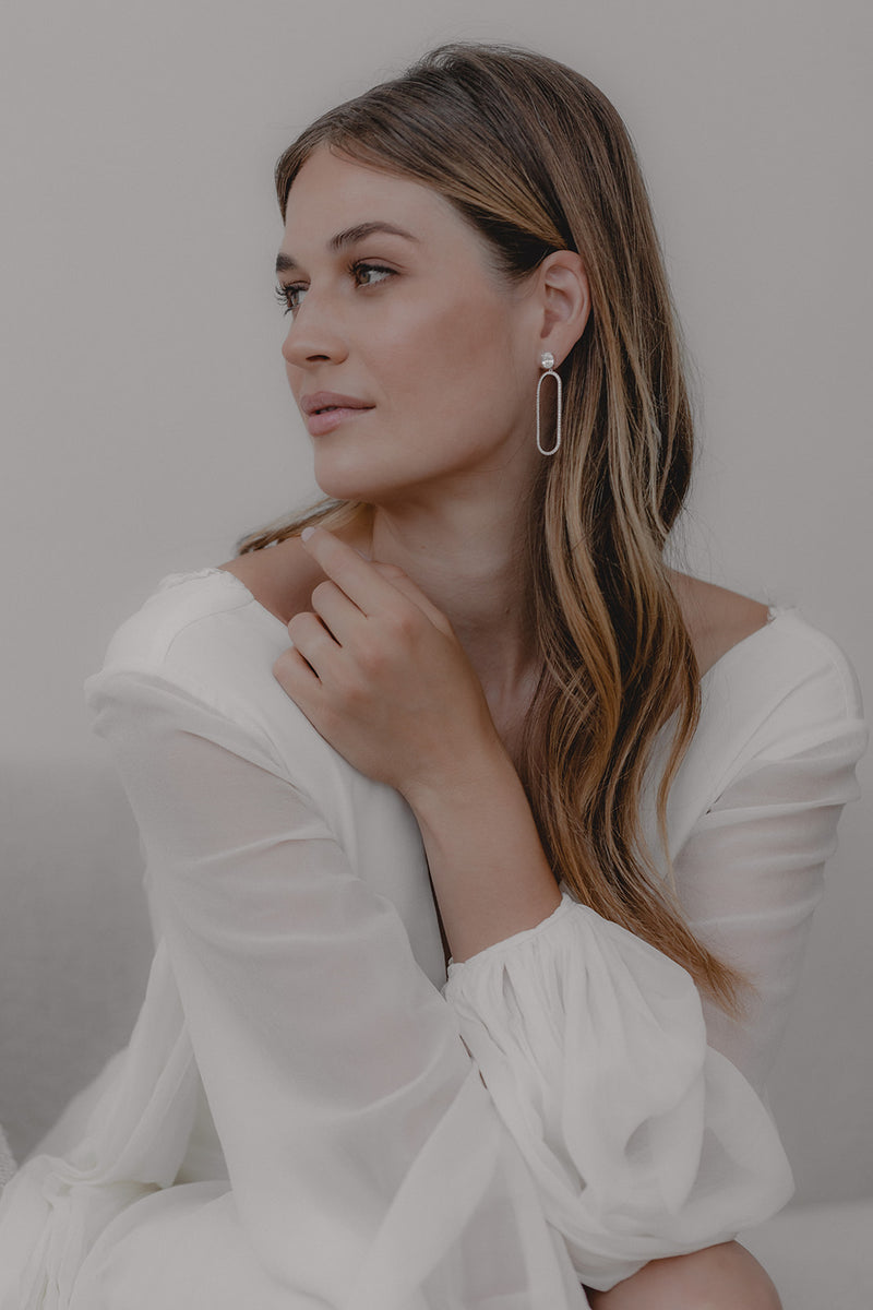 Adele | Modern delicate earrings with oval crystal stud