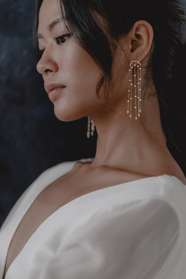 Aurelia | Delicate Statement Pearl Earrings with Crystal Studs