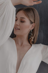 Elenora | half round statement pearl earrings with crystal stud for bride