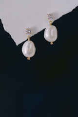 Joelle | pearl earrings with oval crystal stud for bride