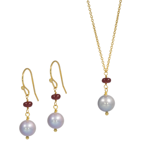 Ruby & Gray Freshwater Pearl Jewelry Set