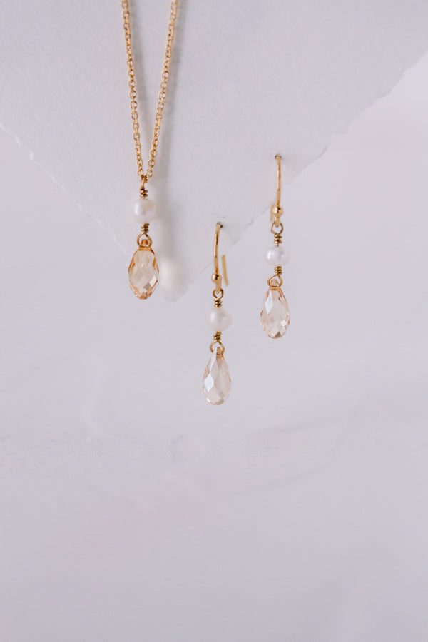 Golden Wedding & Cupid | Bridal Jewelry Set with Crystal Drops