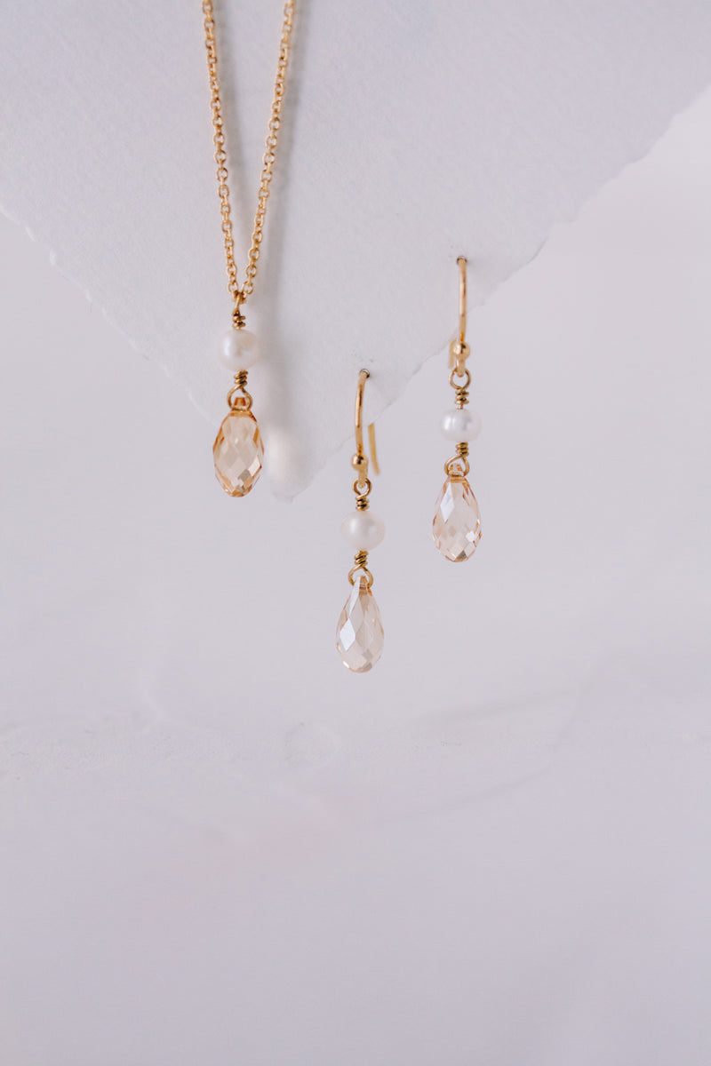 Golden Wedding & Cupid | Bridal Jewelry Set with Crystal Drops