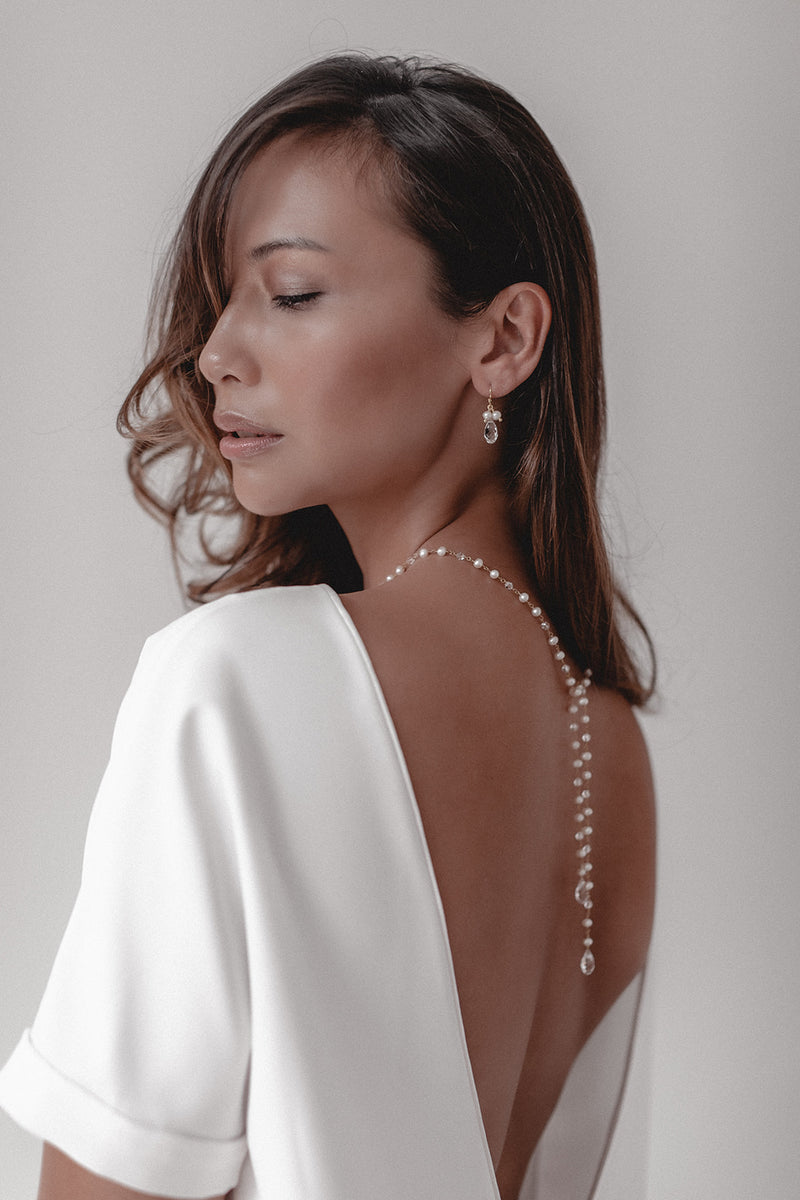 Tie The Knot | Bridal Back Necklace with Pearls and Crystals