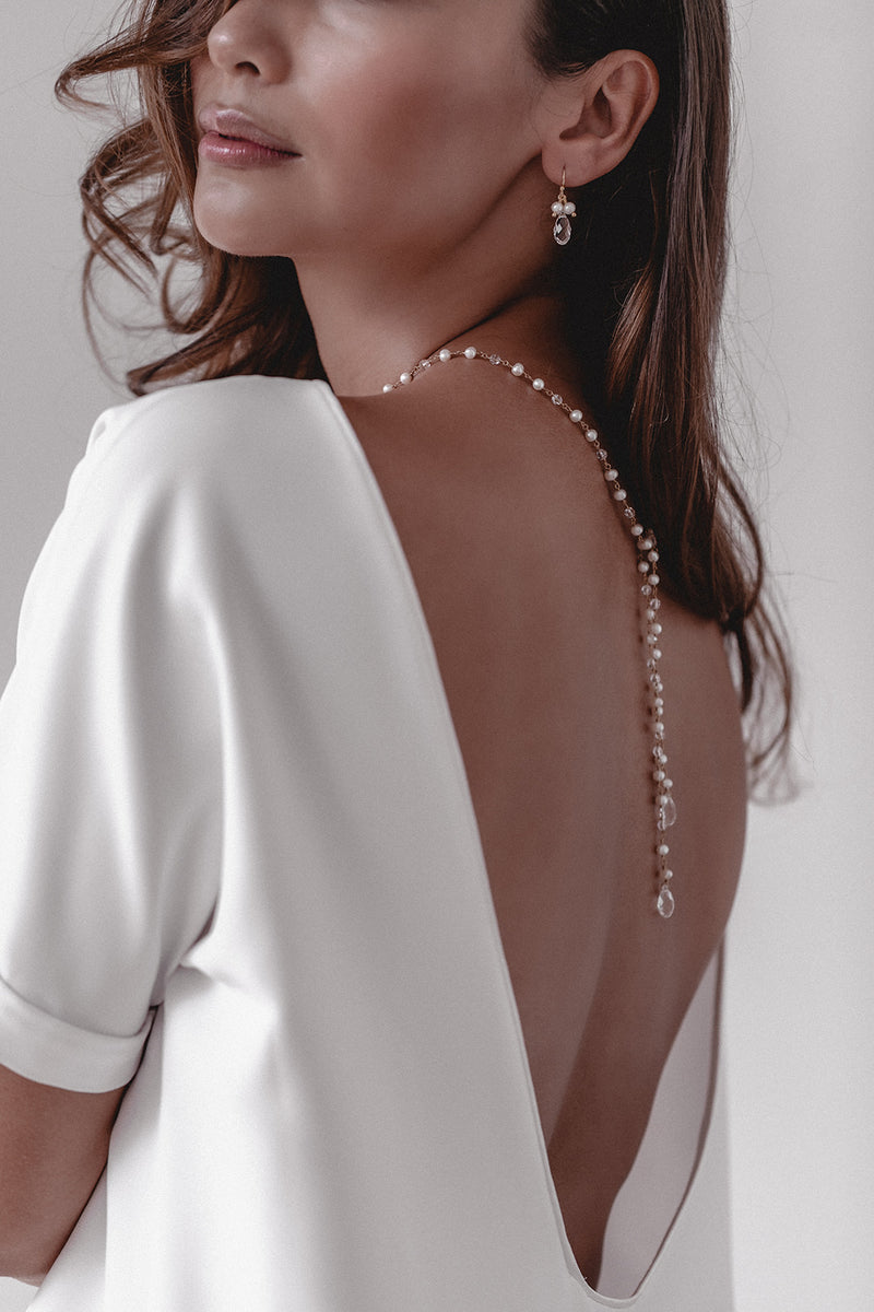 Tie The Knot | Bridal Back Necklace with Pearls and Crystals