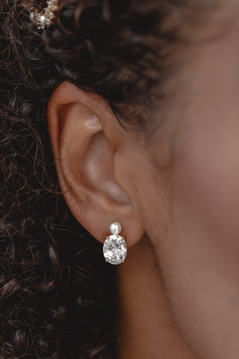 Crystallized | Large crystal stud earrings with pearl
