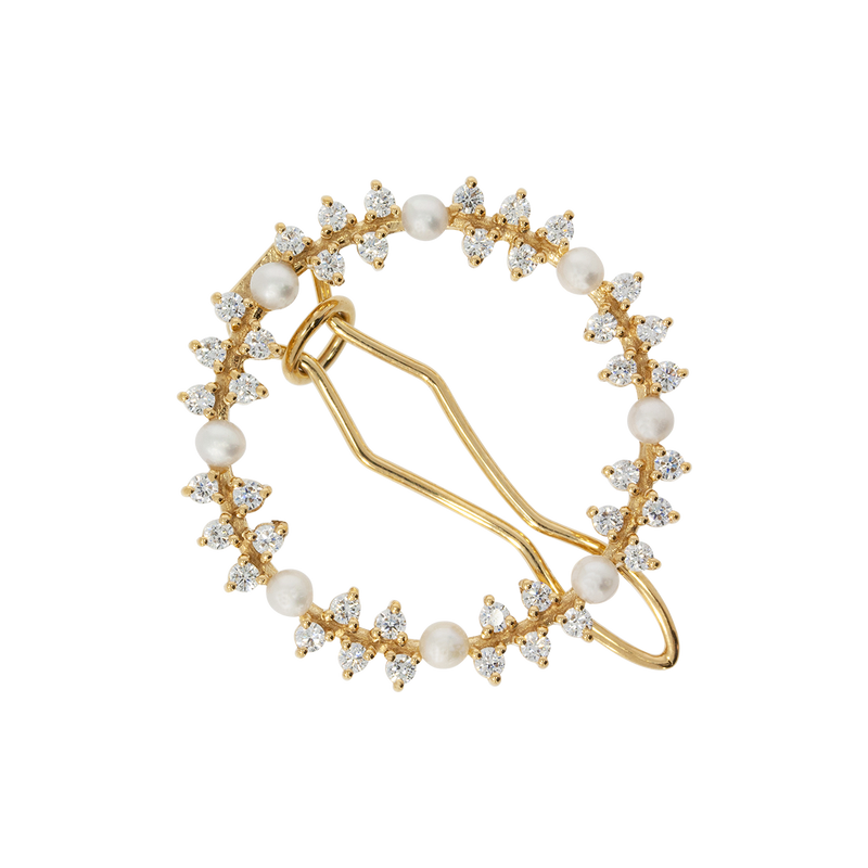 Halo | Round hair clip with small crystals and pearls
