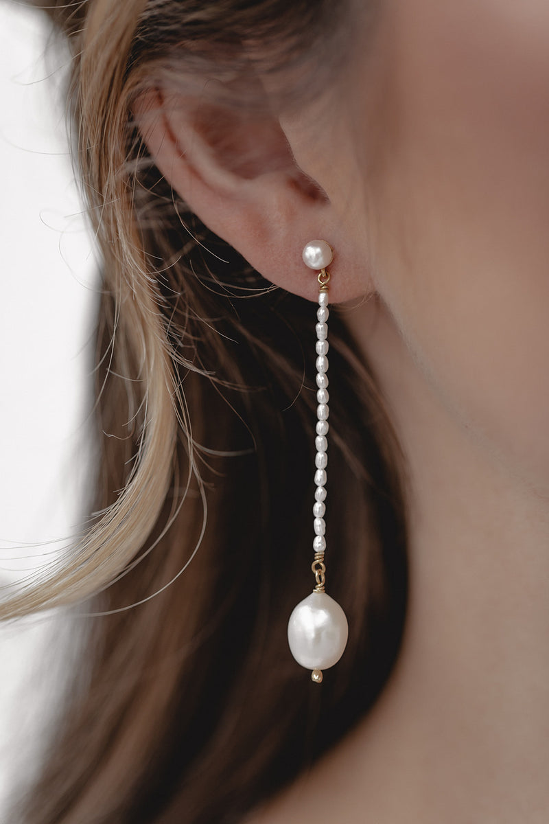 Lifeline | Long Modern Pearl Earrings for Bride