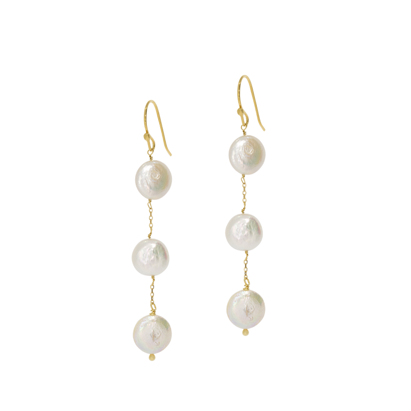 Timeless | Long Modern Pearl Earrings with Three Pearls