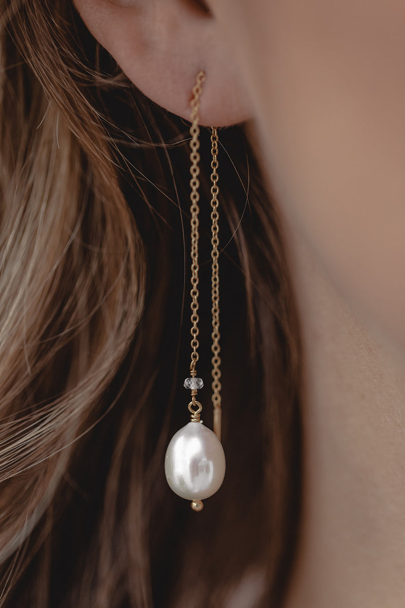 Invincible | Modern pull through wedding earrings with pearls