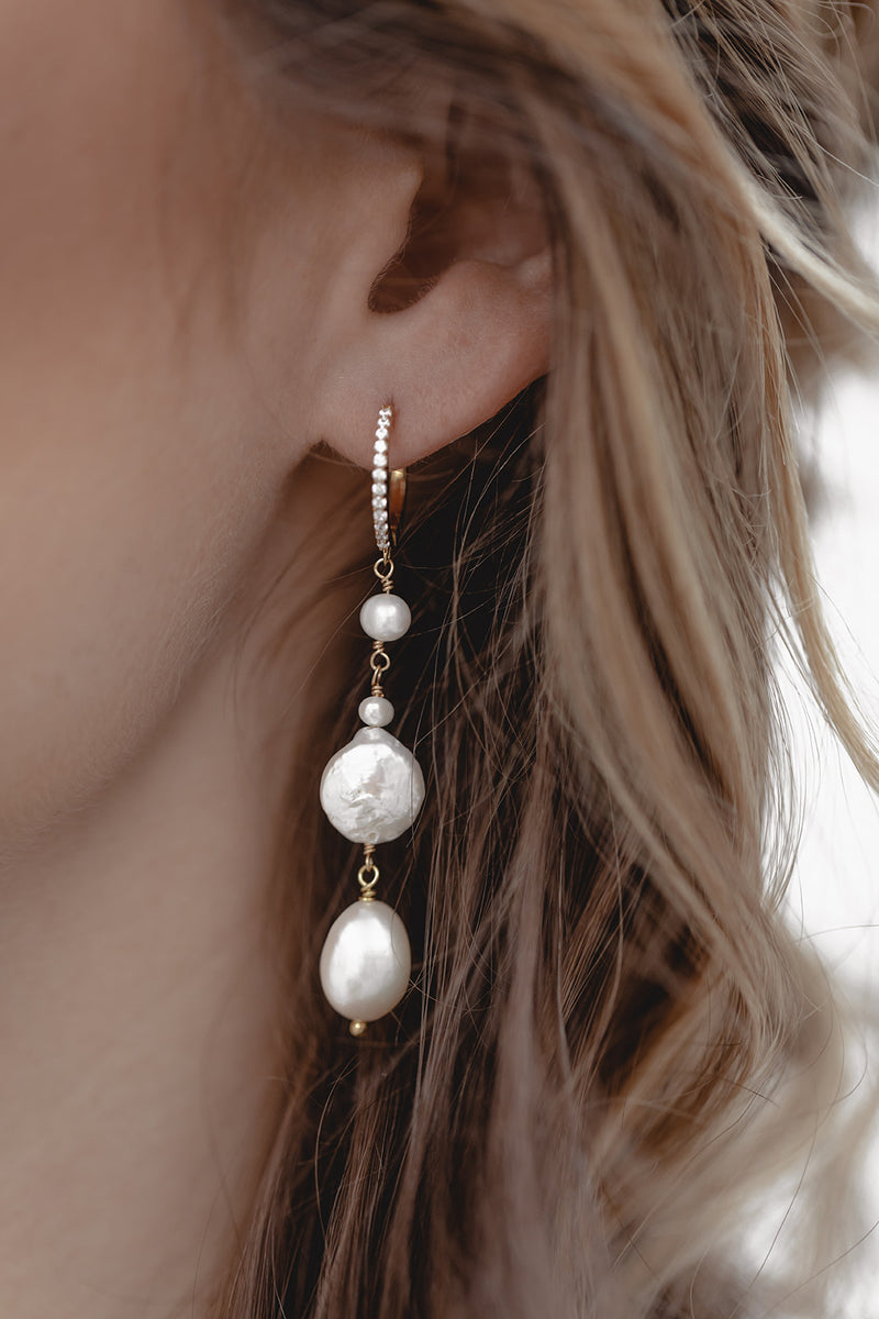 Lovestruck | Modern pearl earrings with crystal creole