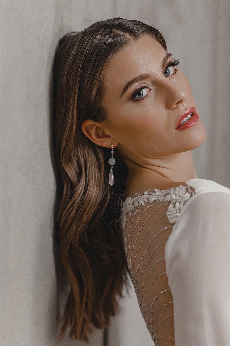 Angelica | Rose Quartz Moonstone Bridal Jewelry Earrings