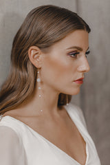 Christine | Long Moonstone and Pearls Bridal Earrings