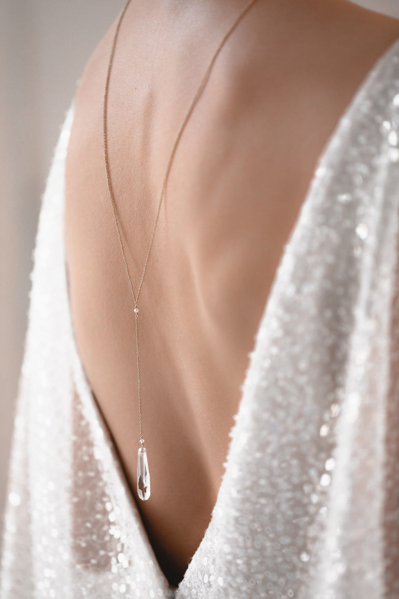 APHRODITE | Modern bridal back necklace with crystal pendant