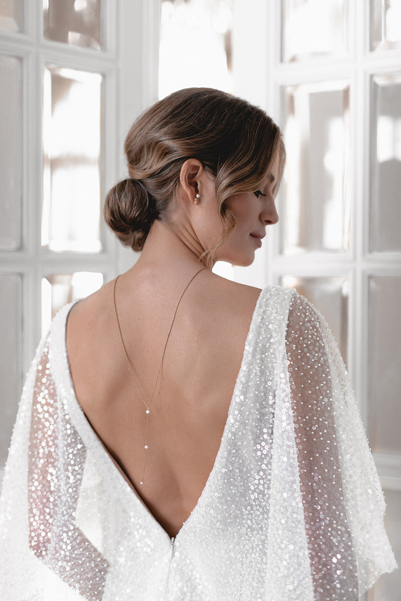 LAID-BACK | Elegant Bridal Back Necklace with Cascading Pearls