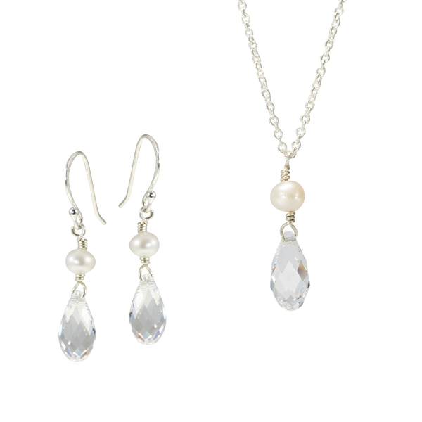 Silver Wedding & Cupid | Bridal Jewelry Set with Crystal Drops