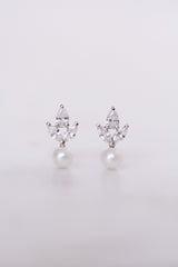 Simply Delightful Crystal Stud Earrings with Pearl Juvelan Bridal Jewelry