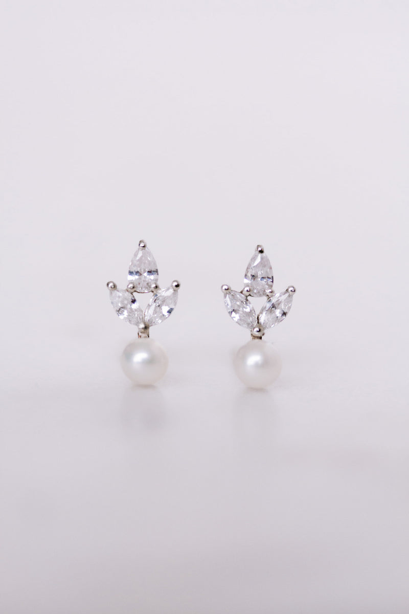 Simply Delightful Crystal Stud Earrings with Pearl Juvelan Bridal Jewelry